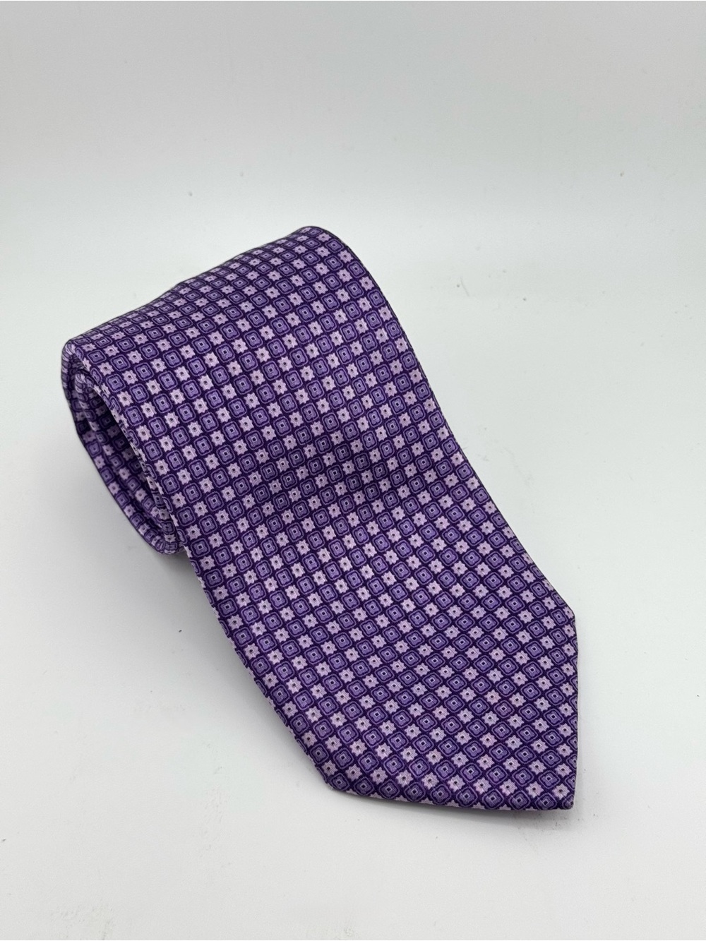 Brioni 100% Silk Neck Tie Purple Geometric Medallion Print Luxury Italy - Picture 2 of 7